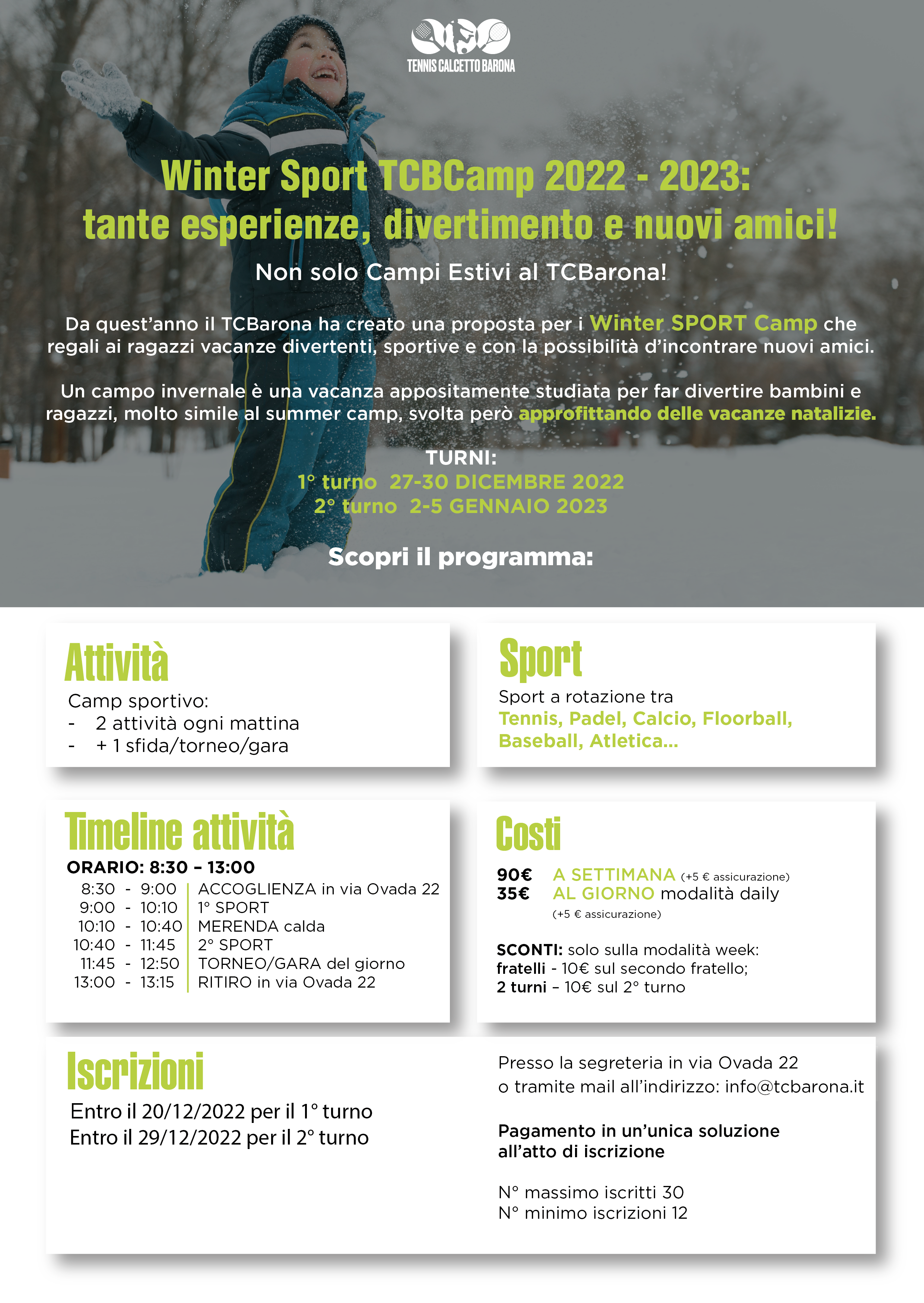 TC Barona - Programma winter camp 2022-2023